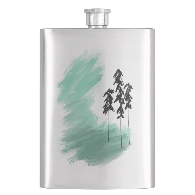 Scandinavian green tree art simple modern mint flask (Front)