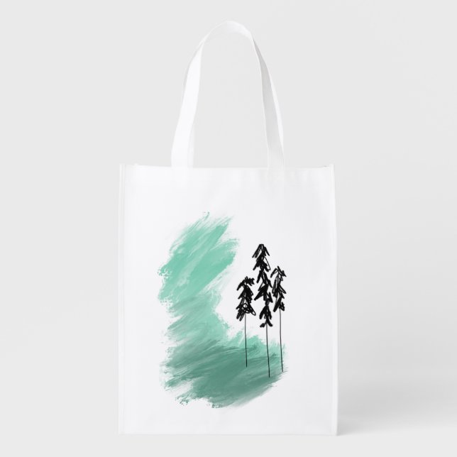 Scandinavian green tree art simple modern mint   grocery bag (Front)