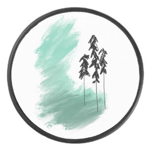Scandinavian green tree art simple modern mint hockey puck