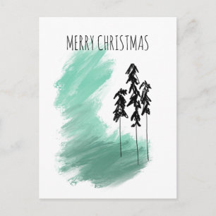 Scandinavian green tree art simple modern mint holiday postcard