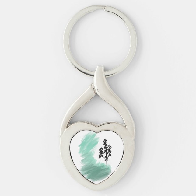 Scandinavian green tree art simple modern mint  keychain (Front)