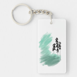 Scandinavian green tree art simple modern mint   keychain