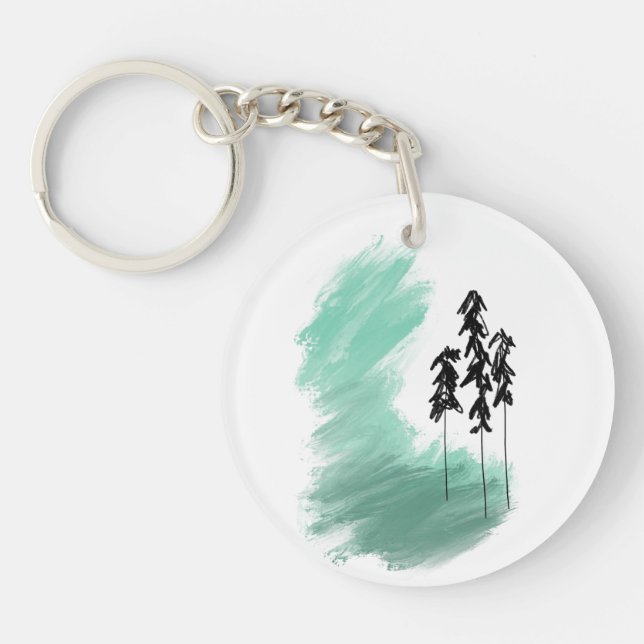 Scandinavian green tree art simple modern mint keychain (Front)