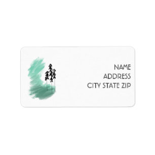 Scandinavian green tree art simple modern mint label