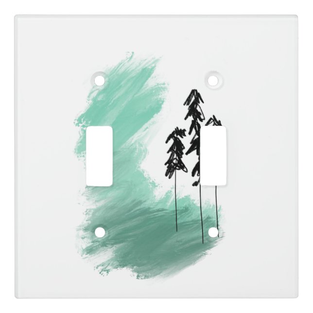 Scandinavian green tree art simple modern mint  light switch cover (Front)