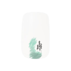 Scandinavian green tree art simple modern mint  minx nail art
