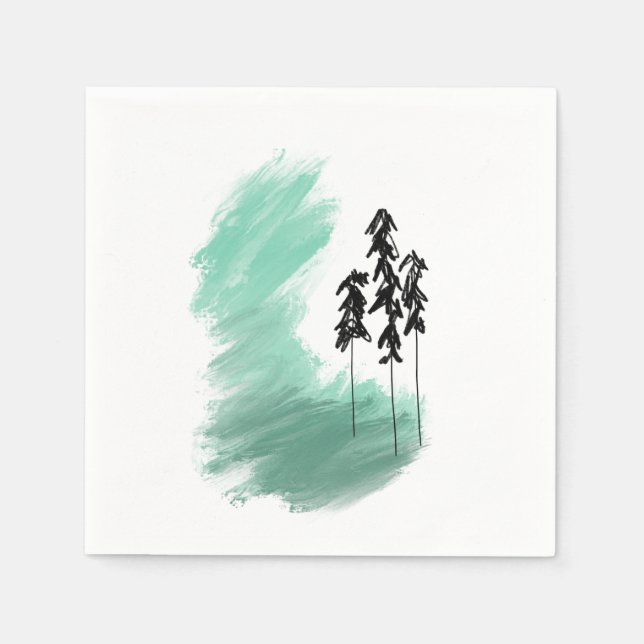 Scandinavian green tree art simple modern mint   napkins (Front)