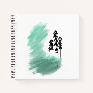 Scandinavian green tree art simple modern mint  notebook