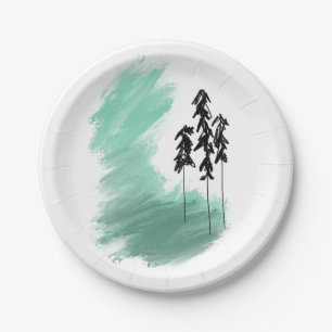 Scandinavian green tree art simple modern mint paper plates