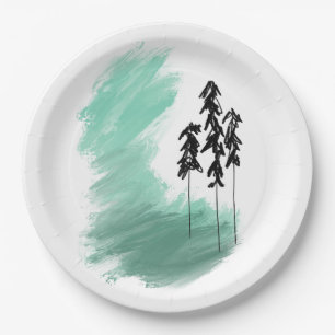 Scandinavian green tree art simple modern mint   paper plates