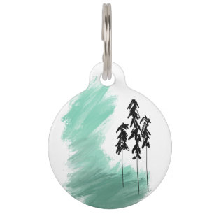 Scandinavian green tree art simple modern mint pet ID tag