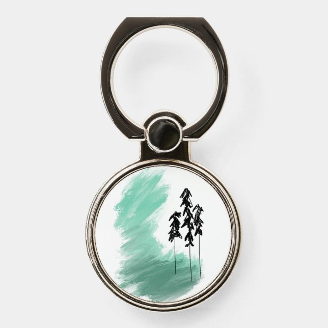 Scandinavian green tree art simple modern mint   phone ring stand (Front)