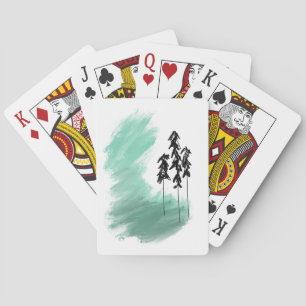 Scandinavian green tree art simple modern mint  poker cards