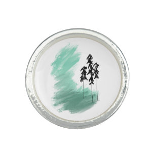 Scandinavian green tree art simple modern mint  ring