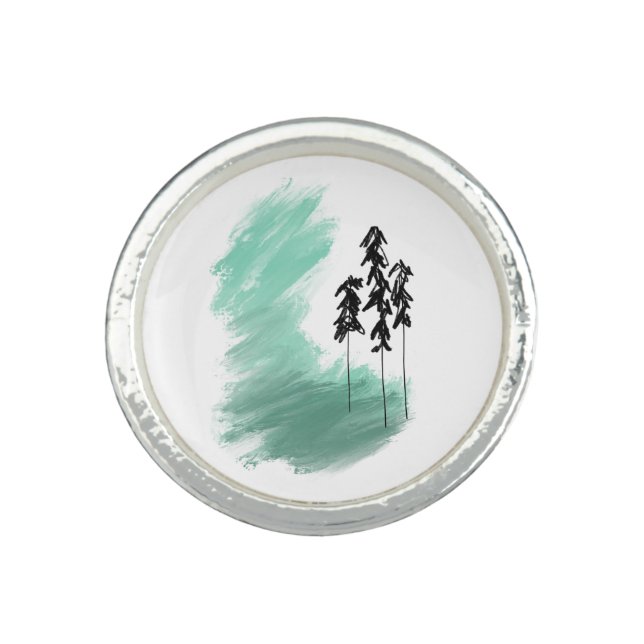Scandinavian green tree art simple modern mint  ring (Front)