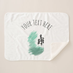 Scandinavian green tree art simple modern mint sherpa blanket