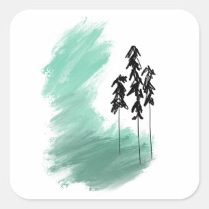 Scandinavian green tree art simple modern mint square sticker