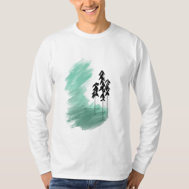 Scandinavian green tree art simple modern mint  T-Shirt (Front)