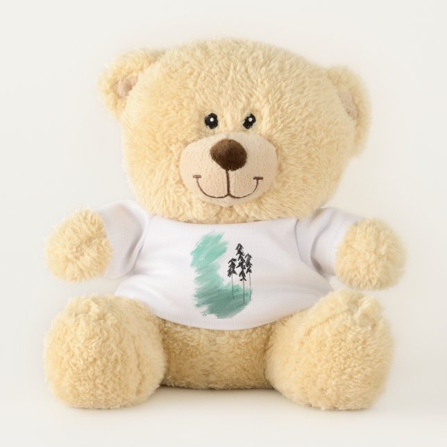Scandinavian green tree art simple modern mint  teddy bear (Front)
