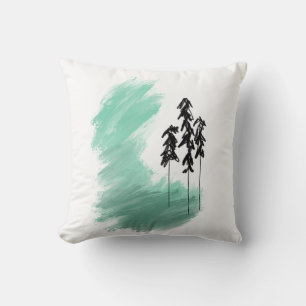 Scandinavian green tree art simple modern mint throw pillow
