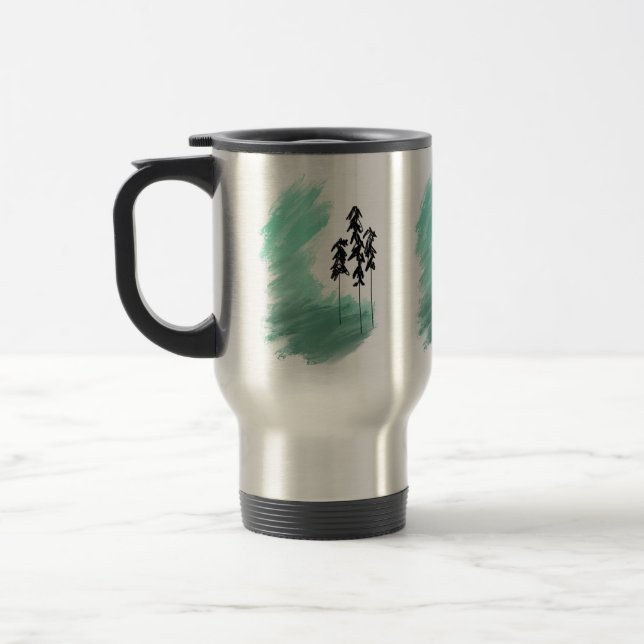 Scandinavian green tree art simple modern mint  travel mug (Left)