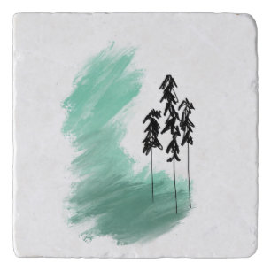 Scandinavian green tree art simple modern mint trivet
