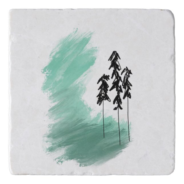 Scandinavian green tree art simple modern mint   trivet (Front)