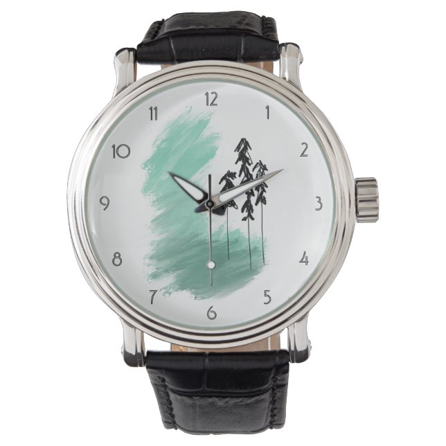 Scandinavian green tree art simple modern mint   watch (Front)