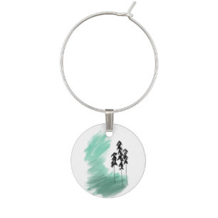 Scandinavian green tree art simple modern mint wine charm