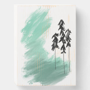 Scandinavian green tree art simple modern mint wooden box sign