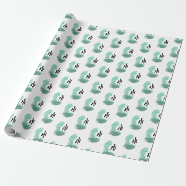 Scandinavian green tree art simple modern mint  wrapping paper (Unrolled)