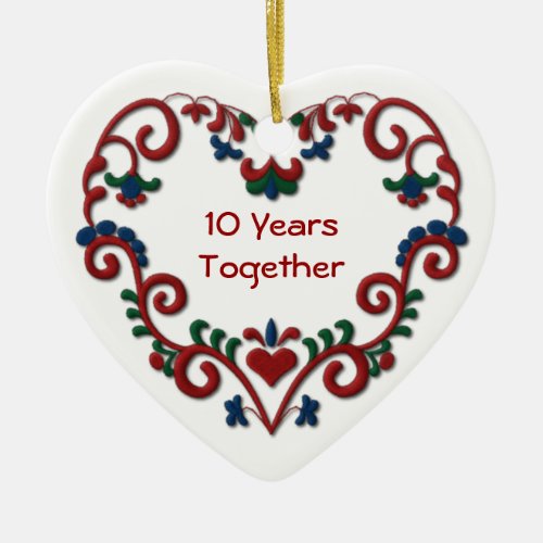 Scandinavian Heart 10 Years Together Anniversary Ceramic Ornament