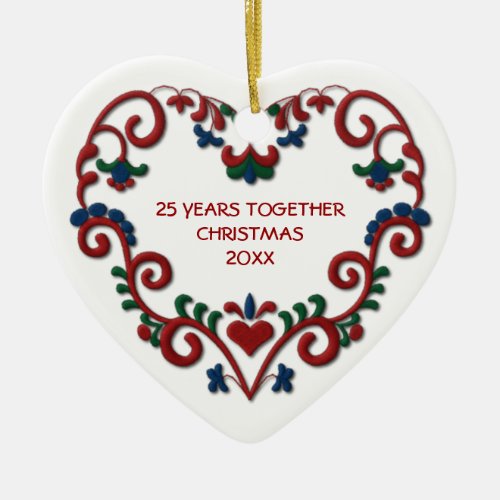 Scandinavian Heart 25 Years Together Photo Ceramic Ornament