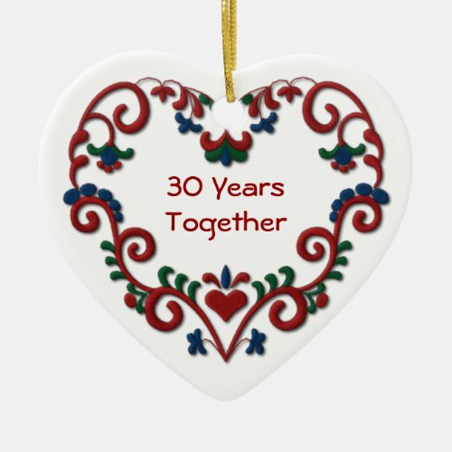 Scandinavian Heart 30 Years Together Ceramic Ornament