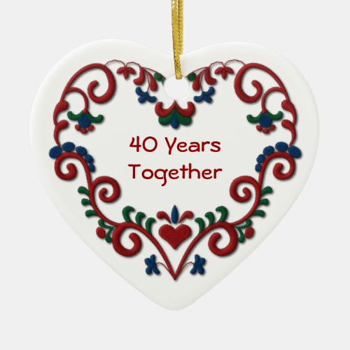 Scandinavian Heart 40 Years Together Ceramic Ornament
