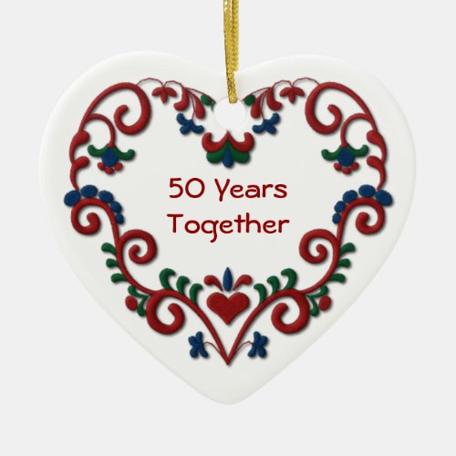 Scandinavian Heart 50 Years Golden Anniversary Ceramic Ornament