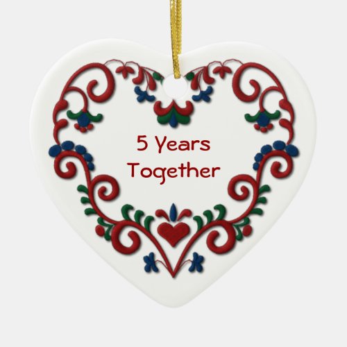 Scandinavian Heart 5 Years Together Ceramic Ornament