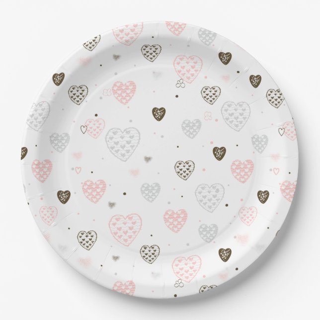 Scandinavian Hearts Pattern Paper Plates (Front)