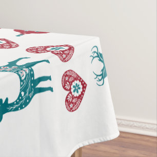 Scandinavian Hearts Reindeer Baubles Merry Xmas Tablecloth