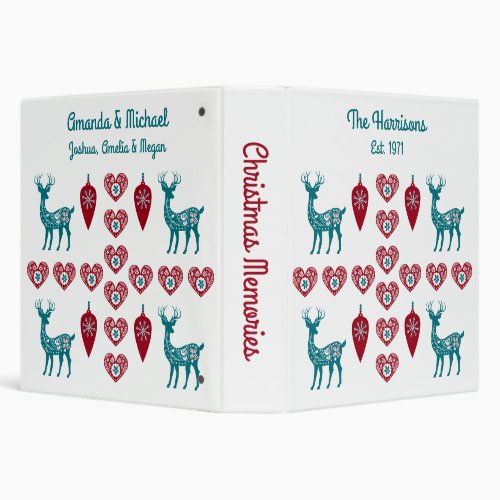 Scandinavian Hearts Reindeer Red Baubles Christmas 3 Ring Binder