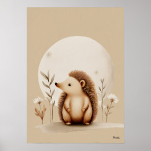 Scandinavian Hedgehog Nursery Wall Art Neutral