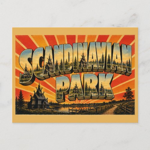 Scandinavian Heritage Park ND Stave Church Art Postcard