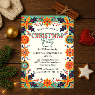 Scandinavian Holiday Folk Art Christmas Party Invitation