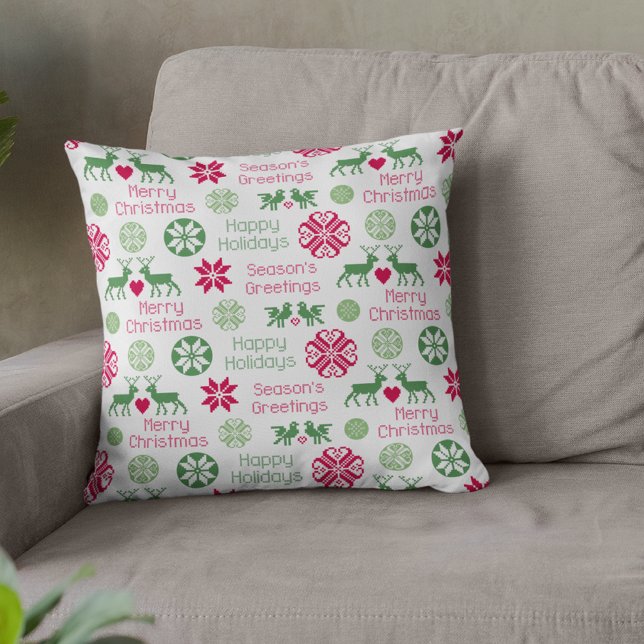 Scandinavian Holiday Folk Art Pattern Throw Pillow (Creator Uploaded)