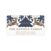 Scandinavian Holiday Reindeer Poinsettia Trees  Label