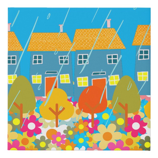 Scandinavian Home Street on Rainy Day Faux Canvas Print (Front)