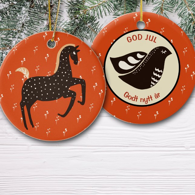 Scandinavian Horse Bird Holiday Ceramic Ornament (Creator Uploaded)