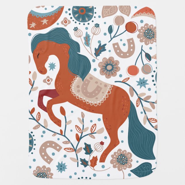 Scandinavian Horse Cute Baby Blanket (Front)