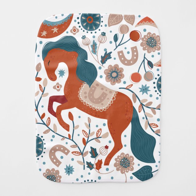 Scandinavian Horse Cute Baby Burp Cloth (Front)