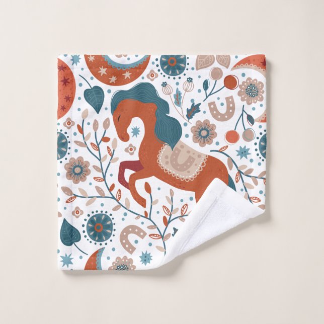 Scandinavian Horse Cute Bath Towel Set (Wash Cloth)